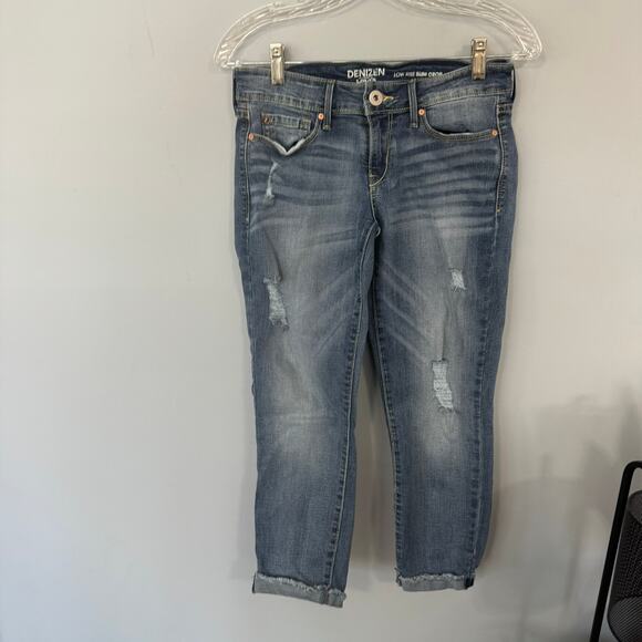 Levi's Denizen Low Rise Slim Crop Jeans Size 26 Light Wash Distressed Rolled - Picture 1 of 9